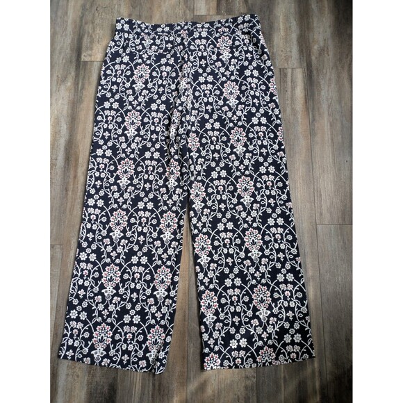 Loft Jasmine Floral Palazzo Pants Women's Large Pull On Black Beachy 29.5" - Picture 4 of 4